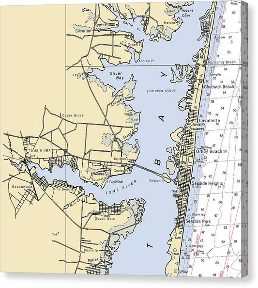 Toms River -New Jersey Nautical Chart _V4 Canvas Print