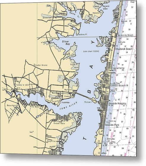 A beuatiful Metal Print of the Toms River -New Jersey Nautical Chart _V4 - Metal Print by SeaKoast.  100% Guarenteed!