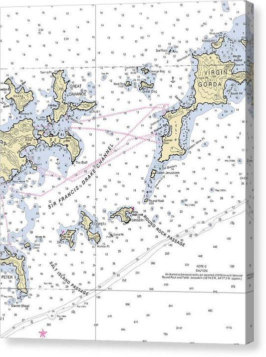 Tortola Virgin Gorda-Virgin Islands Nautical Chart Canvas Print