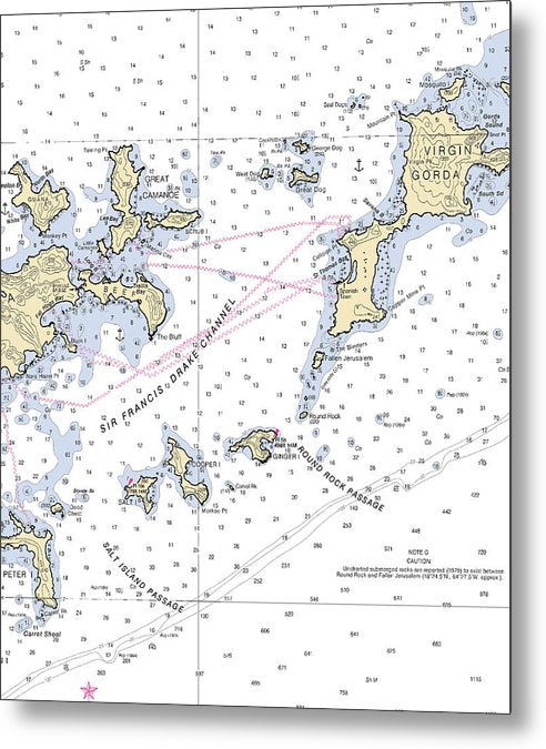 A beuatiful Metal Print of the Tortola Virgin Gorda-Virgin Islands Nautical Chart - Metal Print by SeaKoast.  100% Guarenteed!