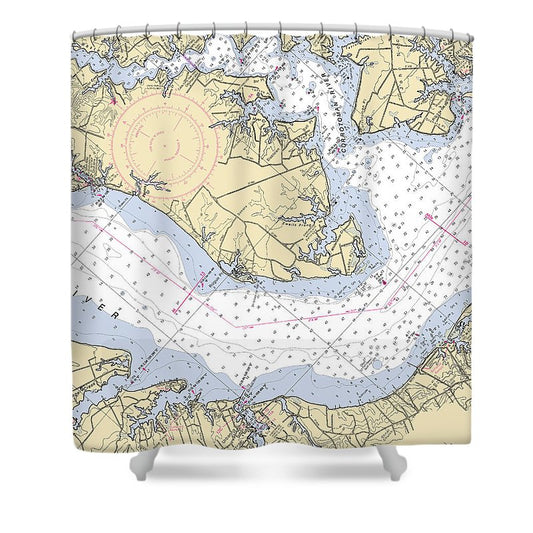 Towles Point Virginia Nautical Chart Shower Curtain