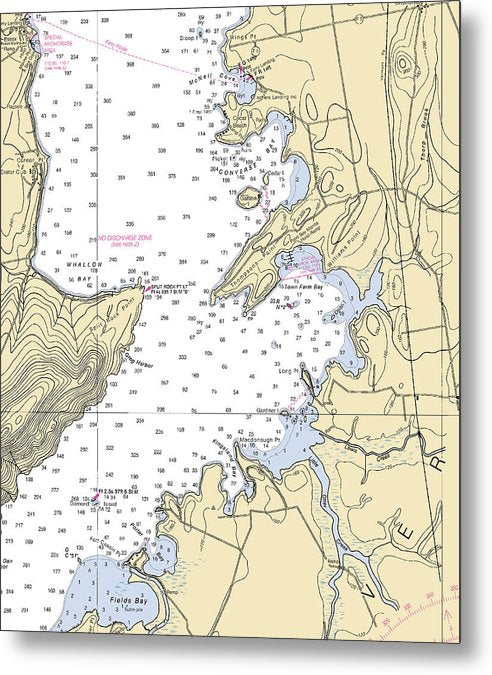 A beuatiful Metal Print of the Town Farm Bay-Lake Champlain  Nautical Chart - Metal Print by SeaKoast.  100% Guarenteed!