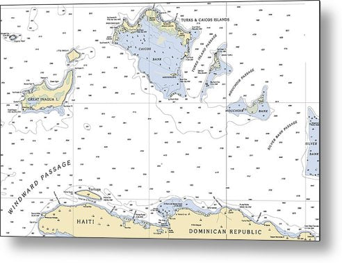 A beuatiful Metal Print of the Turks And  Caicos-Virgin Islands Nautical Chart - Metal Print by SeaKoast.  100% Guarenteed!
