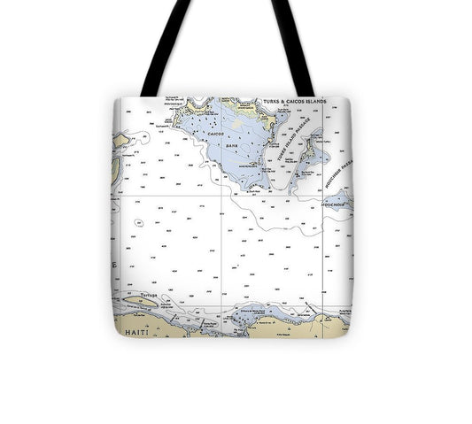 Turks And  Caicos Virgin Islands Nautical Chart Tote Bag