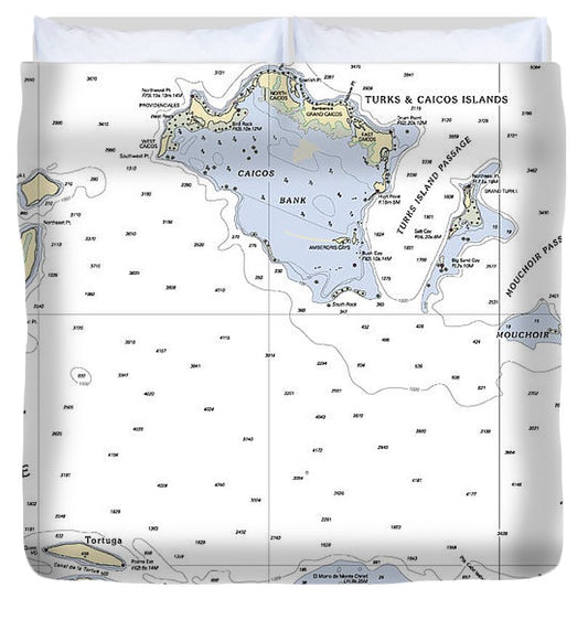 Turks And  Caicos Virgin Islands Nautical Chart Duvet Cover