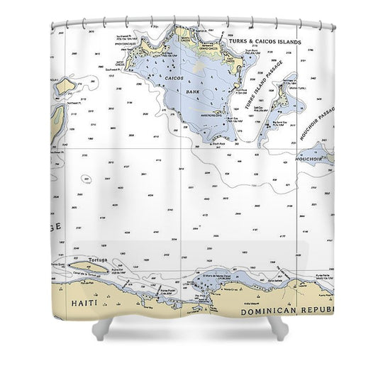 Turks And  Caicos Virgin Islands Nautical Chart Shower Curtain