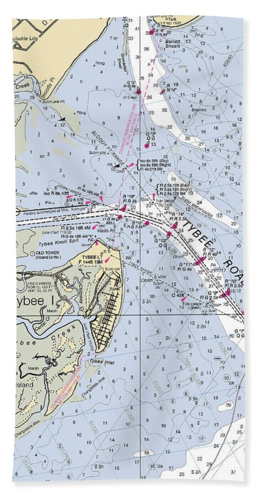 Tybee Roads-georgia Nautical Chart - Beach Towel