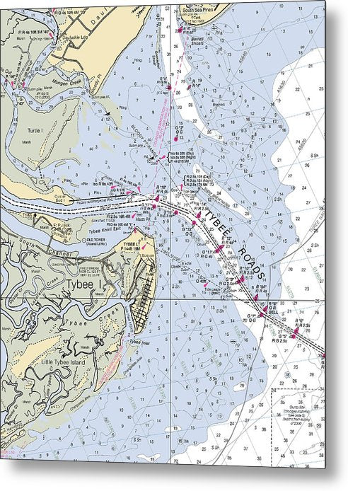 A beuatiful Metal Print of the Tybee Roads-Georgia Nautical Chart - Metal Print by SeaKoast.  100% Guarenteed!