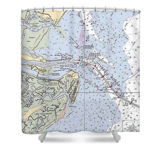 Tybee Roads Georgia Nautical Chart Shower Curtain