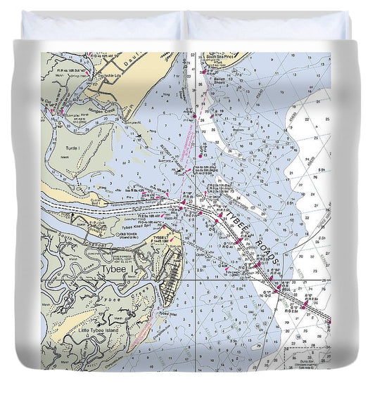 Tybee Roads Georgia Nautical Chart Duvet Cover