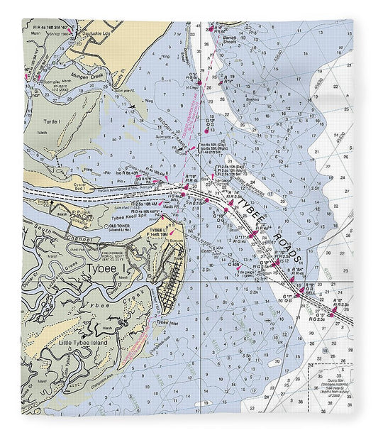 Tybee Roads Georgia Nautical Chart Blanket