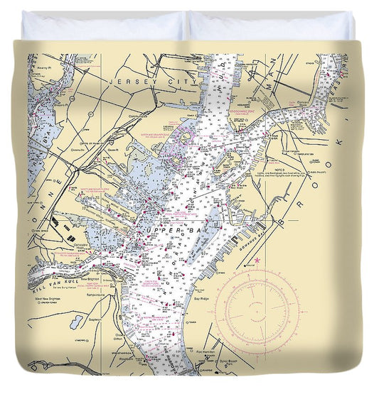 Upper Bay New York Nautical Chart Duvet Cover