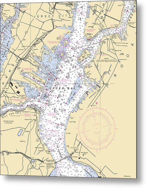 A beuatiful Metal Print of the Upper Bay-New York Nautical Chart - Metal Print by SeaKoast.  100% Guarenteed!