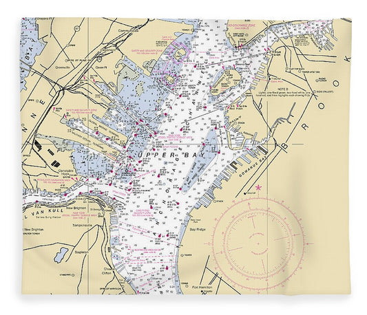 Upper Bay New York Nautical Chart Blanket