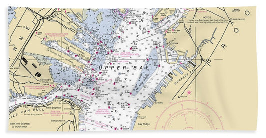 Upper Bay-new York Nautical Chart - Bath Towel