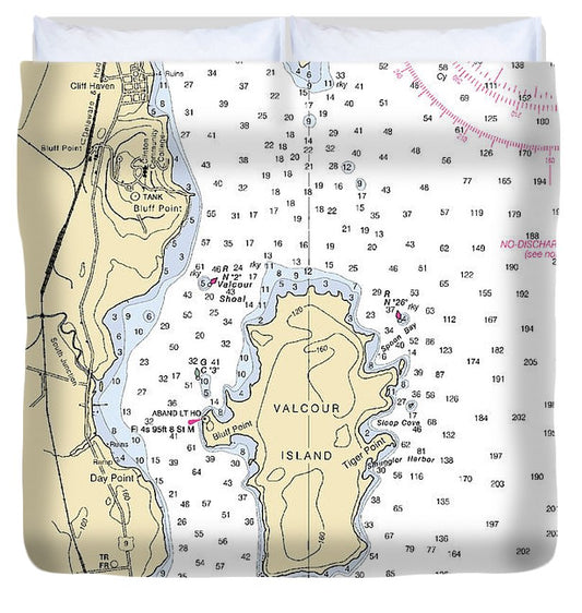 Valcour Island Lake Champlain  Nautical Chart Duvet Cover