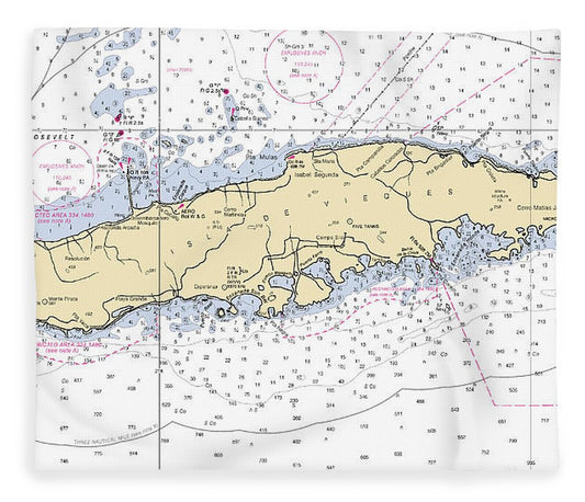 Vieques Puerto Rico Nautical Chart Blanket