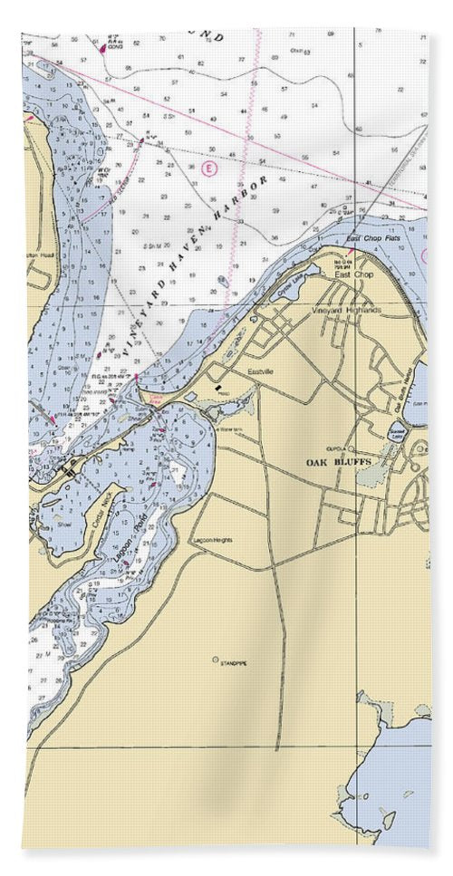 Vineyard Haven Harbor-massachusetts Nautical Chart - Beach Towel