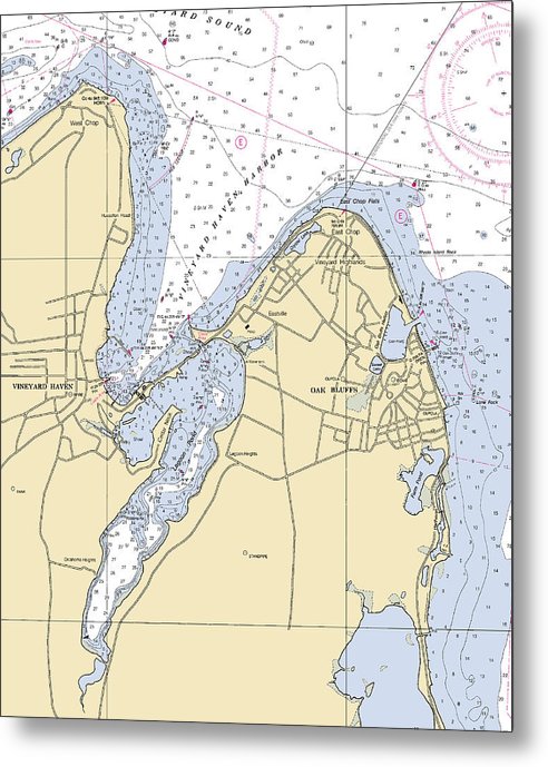 A beuatiful Metal Print of the Vineyard Haven Harbor-Massachusetts Nautical Chart - Metal Print by SeaKoast.  100% Guarenteed!