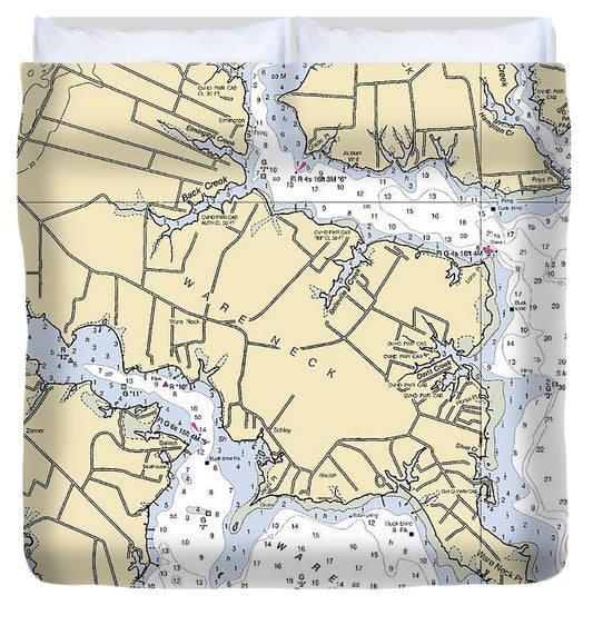 Ware Neck Virginia Nautical Chart Duvet Cover