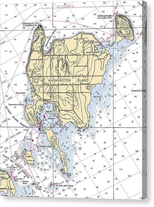 Washington Island-Lake Michigan Nautical Chart Canvas Print