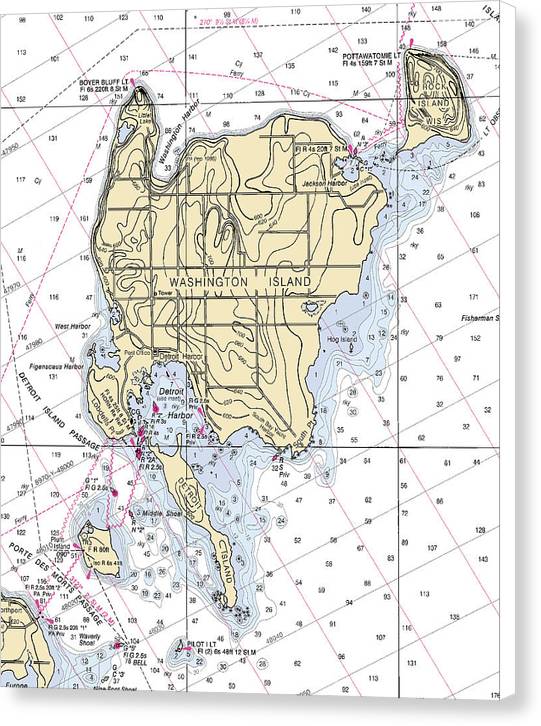 Washington Island-Lake Michigan Nautical Chart – 7" x 8" – Canvas Nautical Chart Print by SeaKoast