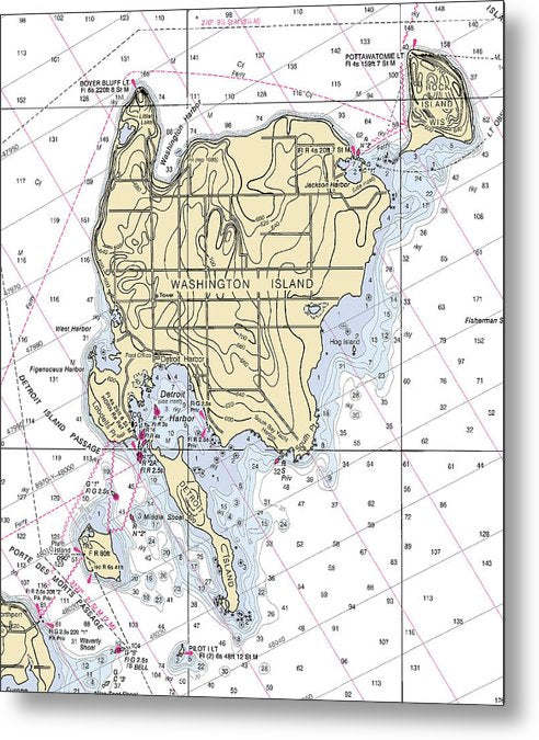 A beuatiful Metal Print of the Washington Island-Lake Michigan Nautical Chart - Metal Print by SeaKoast.  100% Guarenteed!