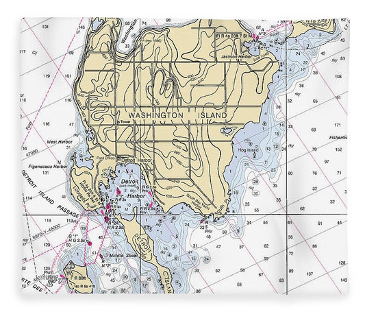 Washington Island Lake Michigan Nautical Chart Blanket