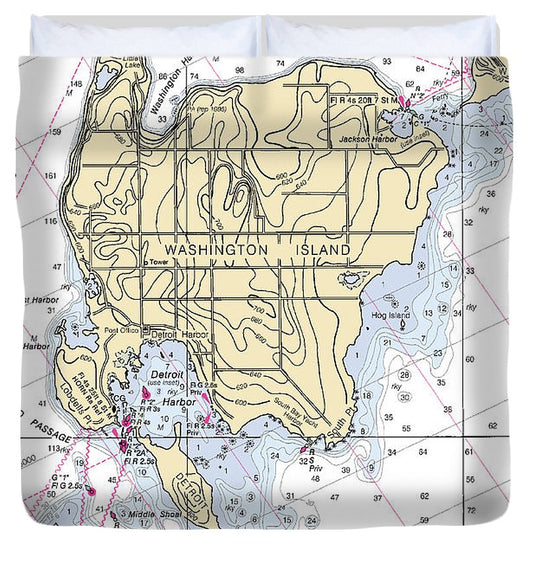 Washington Island Lake Michigan Nautical Chart Duvet Cover