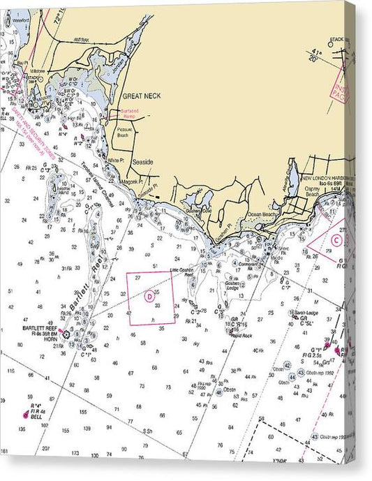 Waterford-Connecticut Nautical Chart Canvas Print