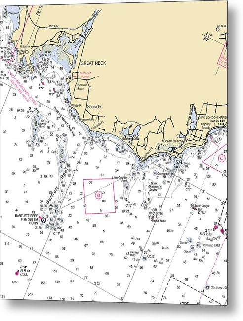 A beuatiful Metal Print of the Waterford-Connecticut Nautical Chart - Metal Print by SeaKoast.  100% Guarenteed!
