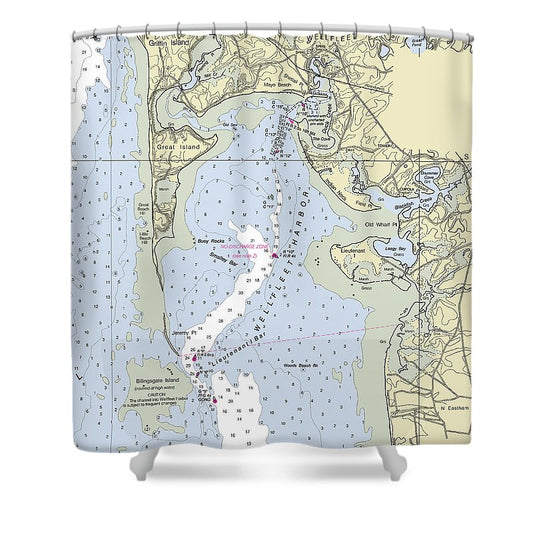 Wellfleet Massachusetts Nautical Chart Shower Curtain