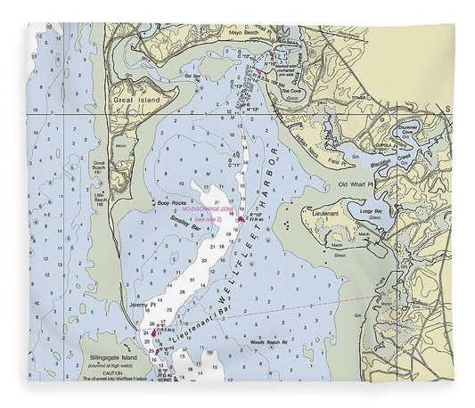 Wellfleet Massachusetts Nautical Chart Blanket