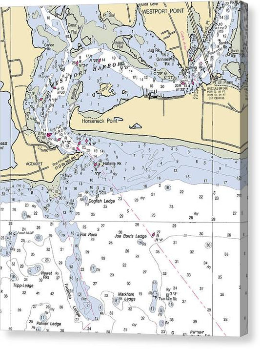 Westport Harbor-Massachusetts Nautical Chart Canvas Print