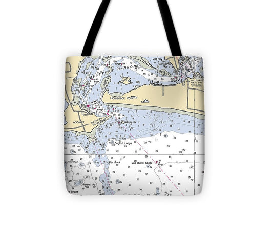 Westport Harbor Massachusetts Nautical Chart Tote Bag