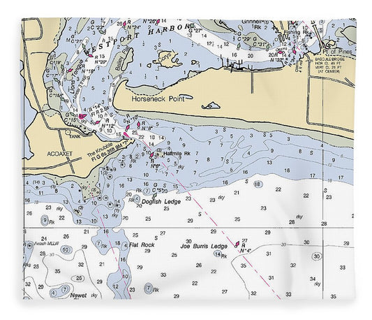 Westport Harbor Massachusetts Nautical Chart Blanket