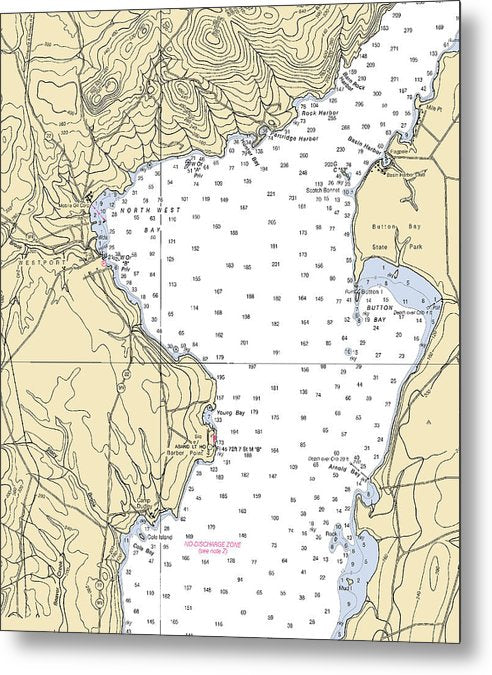 A beuatiful Metal Print of the Westport-Lake Champlain  Nautical Chart - Metal Print by SeaKoast.  100% Guarenteed!