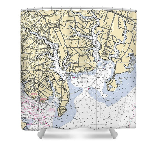 Whitehall Bay Maryland Nautical Chart Shower Curtain