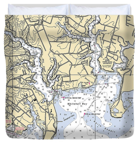 Whitehall Bay Maryland Nautical Chart Duvet Cover