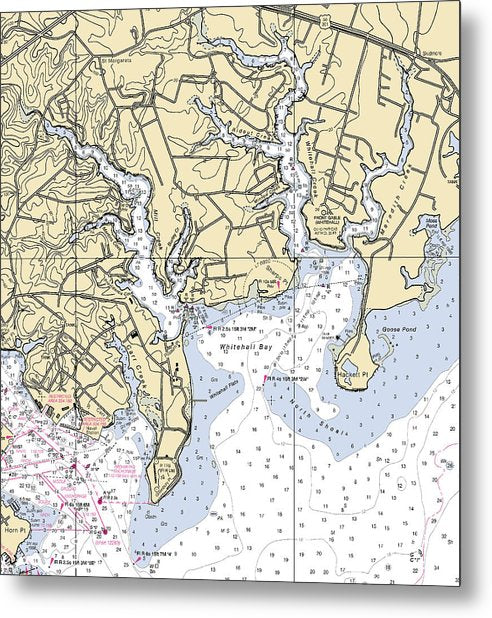 A beuatiful Metal Print of the Whitehall Bay-Maryland Nautical Chart - Metal Print by SeaKoast.  100% Guarenteed!