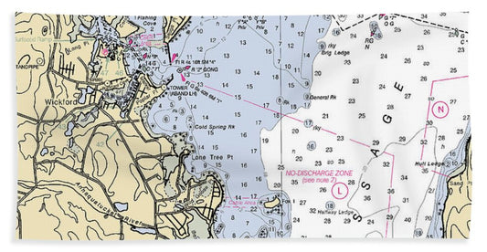 Wickford -rhode Island Nautical Chart _v3 - Beach Towel