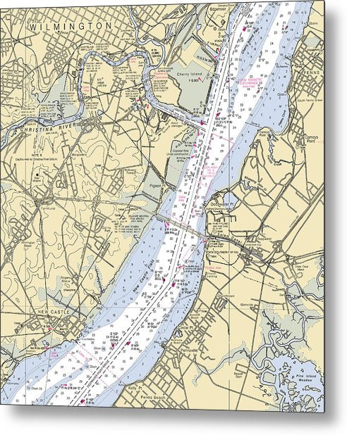 A beuatiful Metal Print of the Wilmington-Delaware Nautical Chart - Metal Print by SeaKoast.  100% Guarenteed!