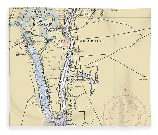 Wilmington North Carolina Nautical Chart Blanket