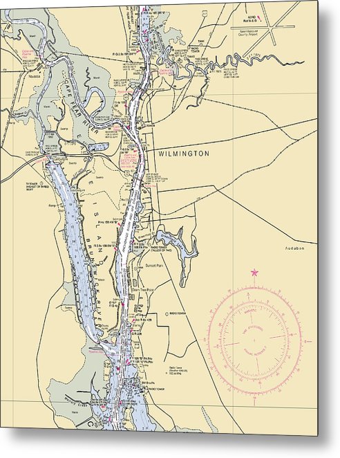 A beuatiful Metal Print of the Wilmington-North Carolina Nautical Chart - Metal Print by SeaKoast.  100% Guarenteed!