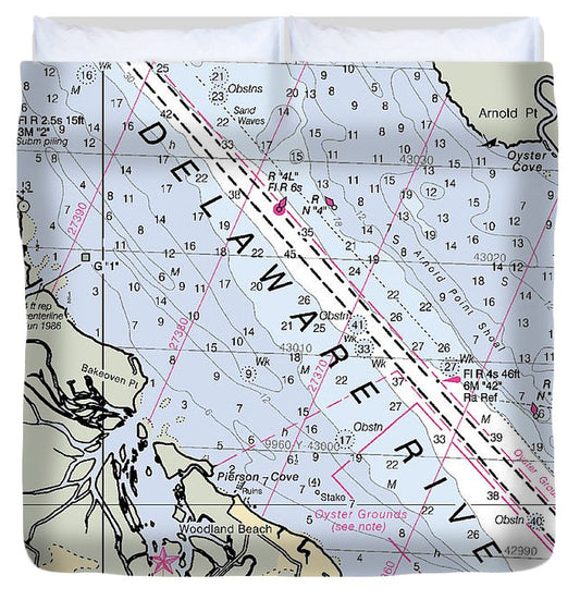 Woodland Beach Delaware Nautical Chart Duvet Cover