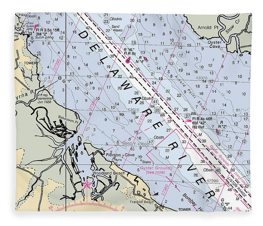 Woodland Beach Delaware Nautical Chart Blanket