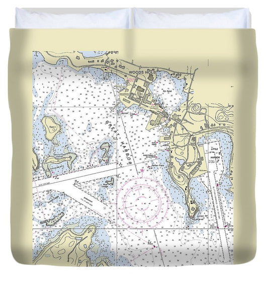 Woods Hole Massachusetts Nautical Chart Duvet Cover
