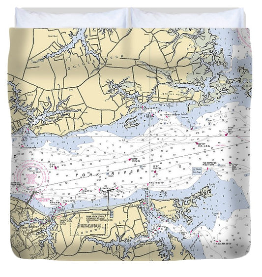 York River With Guinea And Goodwin Necks Virginia Nautical Chart Duvet Cover