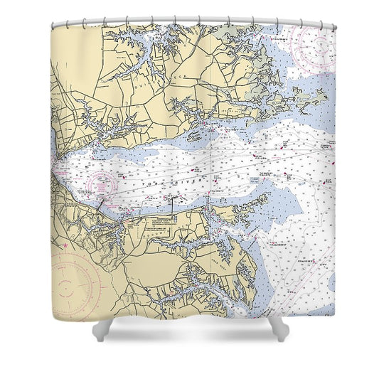 York River With Guinea And Goodwin Necks Virginia Nautical Chart Shower Curtain
