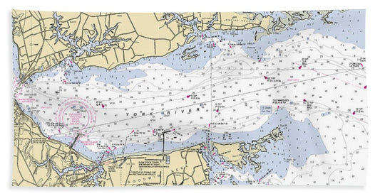 York River With Guinea And Goodwin Necks-virginia Nautical Chart - Bath Towel